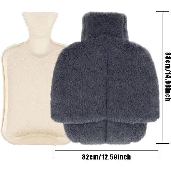 Voetwarmer, zonder stroom, 2 l, extra grote voetenwarmer, warmwaterkruik voor de voeten, 2-in-1 voetenwarmwaterkruik, zachte en warme voetenwarmer voor heren/dames/volwassenen, grijs, 39 x 35