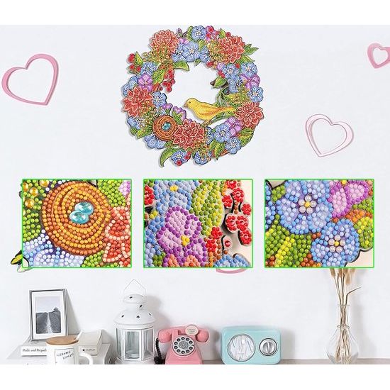 Diamond Painting, deurkrans, 30 cm, moderne krans, lentekrans, voor buiten, ronde kransen, knutselset, kinderkrans voor deur, muur, raam, bruiloft, feest, Kerstmis, Thanksgiving