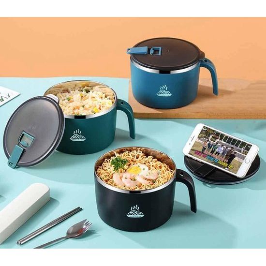 Instant Noodle Bowl, roestvrijstalen pastakom, 900 ml, Bento Box, draagbaar, lekvrij, instant pastakom, rijstkom, voor voedsel, met deksel en deksel, soepkommen (klein)