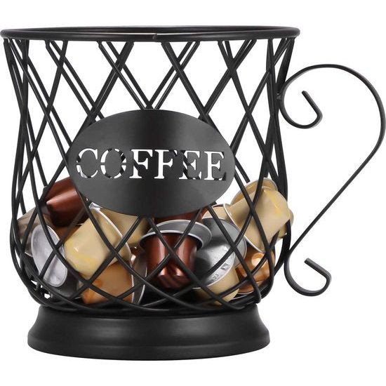 Koffie Capsule Opbergmand, Iron Art Hollowed Klassieke Cup Vorm Grote Capaciteit Koffie Pod Organizer Houder, Cup Keeper Koffie & Espresso Pod Houder, Keuken Counter Zwart Metalen Draad Opberghouder