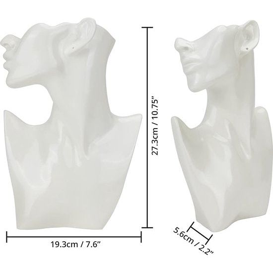 Hars Sieradenbuste Witte Sieradenstandaard (2 stuks) - 19,3 x 27,3 cm Sieradenbustestandaard Sieradenstandaard Kettingen - Mannequin voor het opbergen van sieraden voor oorbellen, hangers, kettingen