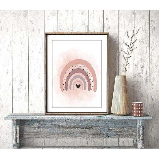 Poster Kinderkamer, set van 3 afbeeldingen babykamer meisjes, oudroze ballon regenboog van K3