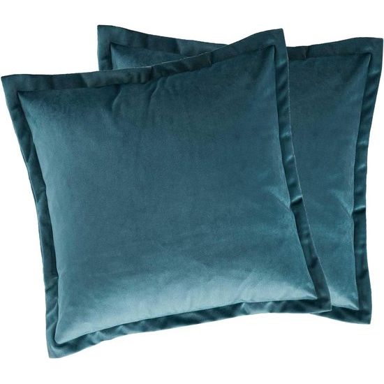 Set van 2 kussenhoezen, kussenhoezen, sierkussens, sierkussenhoezen, ca. 40x40 cm, in luxe fluwelen look, flora (petrol)