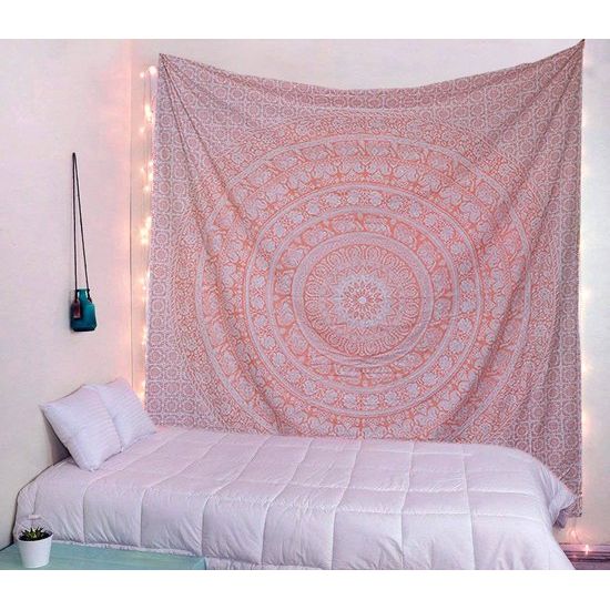 Indiaas wandtapijt, mandala, roségouden olifant, boho, wanddecoratie, esthetische kamerdecoratie, wanddoek mandala, psychedelisch 208 x 210 cm.