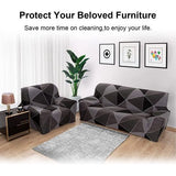 Bankhoes voor 3-zits, elastische stretch spandex, antislip, wasbaar, met armleuning, bruine geometrie