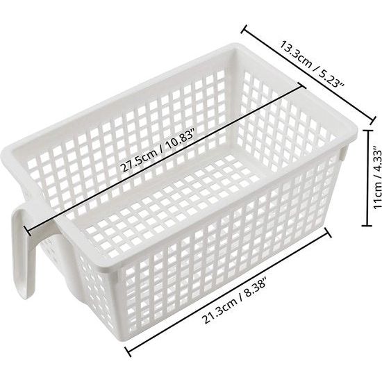 6 stuks koelkastorganizer en keukenkast, opbergdoos met handgreep, 27,5 cm totale lengte, witte kunststof containers voor koelkast, badkamer, eetkamer, keuken, vriezer