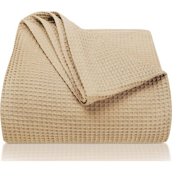 Premium sprei 150 x 200 cm - wafel piqué 100% katoen - lichte zomerdeken wafellook - katonen deken als bedsprei, bankovertrek, bankdeken (taupe)