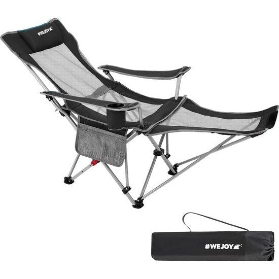 2-in-1 campingstoel, opvouwbare relaxstoel, ligstoel met bekerhouder, oversized strandstoel met verstelbare rugleuning en voetensteun