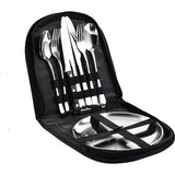 Campingbestekset Barbecuebestek Reisbestek met lepel, mes, vorken, wijnopener en bord voor 1-2 personen - Perfect voor buiten wandelen Campingbarbecuefeest