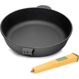 Cast Iron Frying Pan with Removable Wooden Handle and Spatula, 58mm high, 24 cm, High Rim