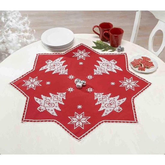 Luxe borduurpakket in ROOD in sterren - vorm met punt borduurdeken 75x75 cm kruissteek voorgetekend van katoen complete borduurset met borduursjabloon Kerstmis (kerst- magie 75x75 cm)