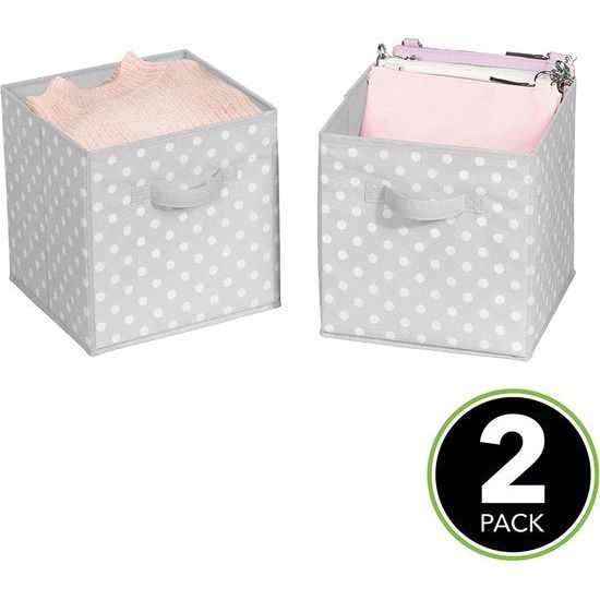 Set van 2 opbergdozen (klein) – gestippelde dozen voor het opbergen van orde in de slaapkamer, kledingkast, hal enz. – kleine stoffen box voor speelgoed, accessoires enz. – grijs/wit