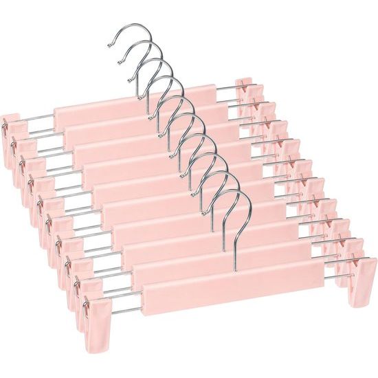 Pak van 10 rokhangers met sterke antislip verstelbare clipshaken, ruimtebesparende broekhangers voor het ophangen van broeken, sokken, rokken, jassen, roze
