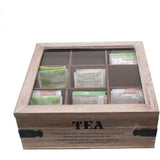 ToCi Theebox Thee, grote theepot 24 x 24 x 8,5 cm theekist met 9 vakken houten theezakdoos met deksel in vintage look