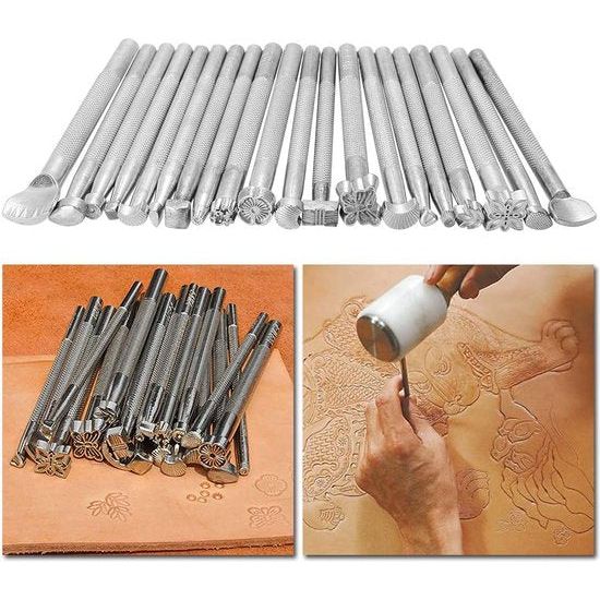 50 stuks leren gereedschap en accessoire set, leren doe-het-zelfset, leren gereedschapsset met opbergdoos, lederen groover lederen stempel, perfect voor leer, craft, naaien, snijden, doe-het-zelf