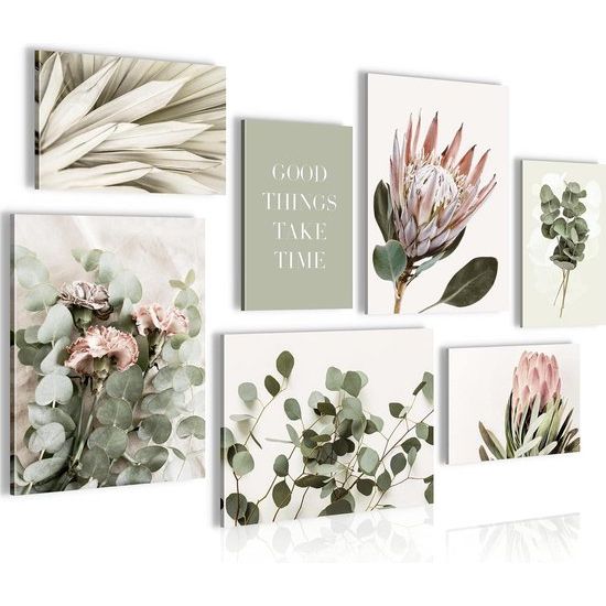 Muurschildingen groene bladeren - complete klaar om op te hangen - Boho beige woonkamer slaapkamer - 7 moderne sfeerafbeeldingen