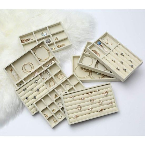 8 stuks sieradentrays, sieradenorganizer voor lade, sieradenopslag voor oorbellen, ring, armband, halskettingen, beige