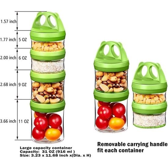 Vershouddozen, voor snack, met twistlock 4-delig stapelbaar, 100% BPA-vrij, luchtdicht, lekvrij, geschikt voor magnetron, vriezer en vaatwasser