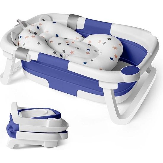 Opvouwbare babybadkuip voor pasgeborenen, opvouwbare badkuip, opvouwbare badkuip, opvouwbare badkuip, complete set voor pasgeborenen, voor pasgeborenen, opblaasbaar, badopzetstuk voor baby's, blauw