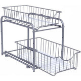 Keukenorganiser, 2 uittrekbare laden voor kasten, stapelbare lade-organiser, voor keuken, badkamer, zilver KCS017E01