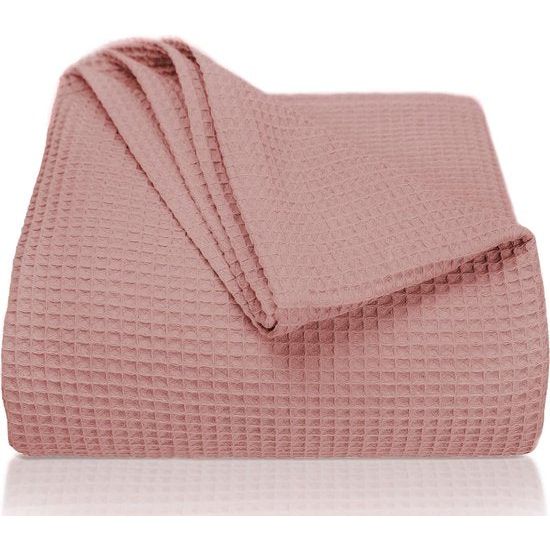 Premium bedspread 220 x 240 cm XXL - waffle piqué 100% katoen - lichtgewicht woondeken met wafelpatroon - katoenen bedsprei, banksprei - bankdeken (oudroze)
