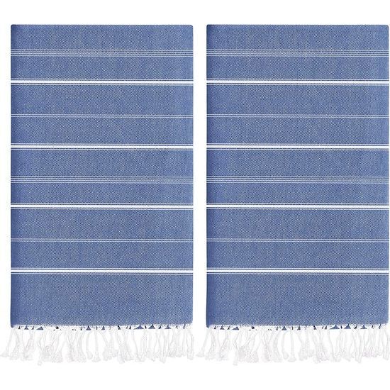 100 x 180 cm - 2 stuks - 100% katoenen hamamhanddoek (100 x 180 cm, marineblauw)