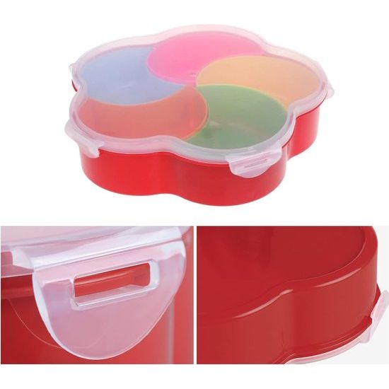 Snacks-opbergdienblad, snack opbergdoos met deksel, bloemenvorm, snack, dienblad, bloemenvorm, snoepdoos, uitneembare vakken met deksel, kunststof, 5 vakken, droogfruitbord