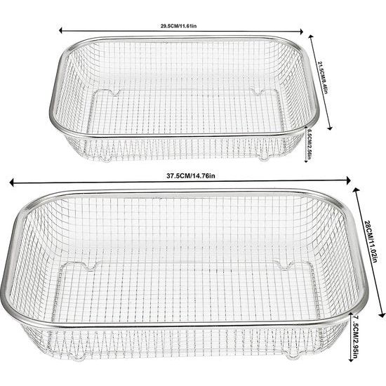 Set van 2 roestvrij stalen grillmanden, grillrooster, bakmand voor vetarm heteluchtkoken, bakken, grillen in de oven of grill