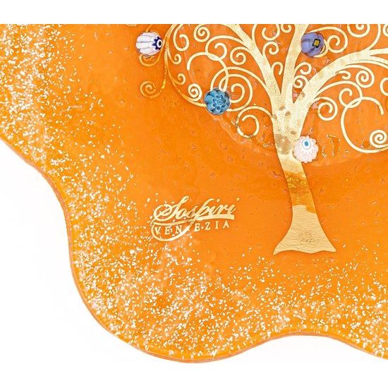Venezia Schaal Bord Decoratie Opbergschaal Boom des Leven Murano-glas versierd met murrines en bladgoud cadeau-idee Handgemaakt Made Italy (cm13x13)