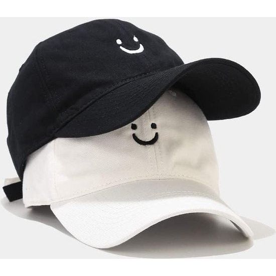 Honkbalpet voor dames en heren, katoen, smiley, baseballpet, uniseks, verstelbaar, zonnehoed, zonnehoed voor sport, reizen, buiten