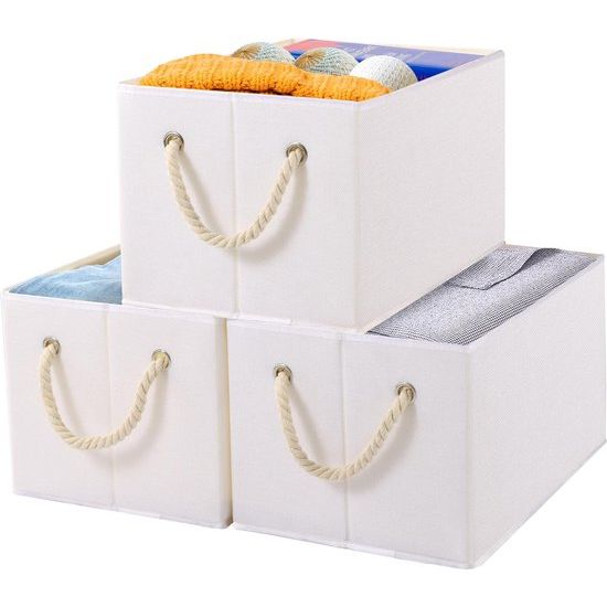 Opbergdoos, opvouwbare opbergdozen zonder deksel, open plank voor slaapkamer, woonkamer, kinderkamer, badkamer, 33 x 23 x 20 cm (wit, 3 stuks)