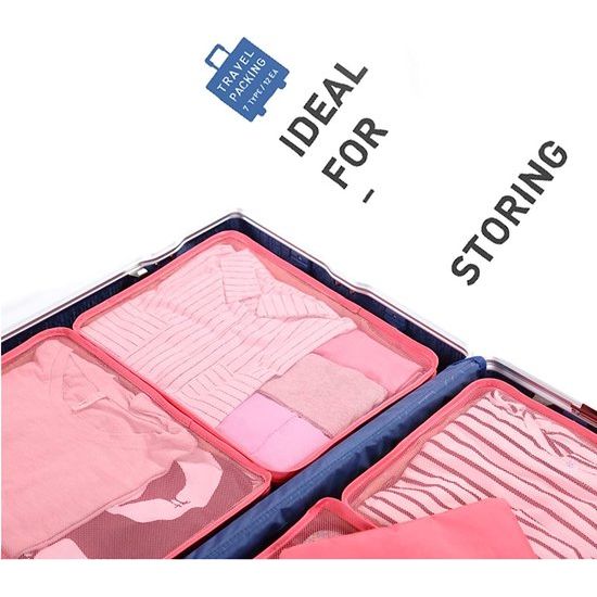 Koffer Organizer Set 7-delig, kledingtassen voor kleding, cosmetica, schoenenzak, kabelopbergtas, reisorganizer tas (watermeloenpoeder)