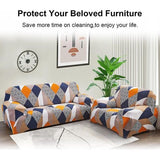 Sofa Cover 4 Seater - Elastic Stretch Spandex Sofa Throws Sofa Hoes - Antislip Wasbare Sofa Protector Bank Cover voor Sofa met armleuningen - Oranje Geo