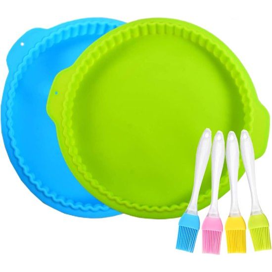 2 x siliconen fruitcakevorm, 30 cm, ronde bakvorm, quichevorm, taartbodemvorm, bakplaat, taartbodemvorm voor taarten, gebakvorm om te bakken met 4 borstels
