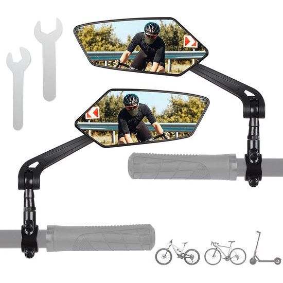 360° verstelbare fietsspiegel voor e-bike, links stuuruiteinde, fietsspiegelset voor achteruitkijkspiegel, e-bike, 2 stuks, achterspeelgel, links-rechts, universeel voor fiets,