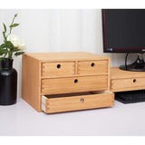 Houten bureau-organizer met schuifladen, voor thuiswerkplek, kantoorbenodigdheden, houten opbergbox, plankkast, houder, make-upkast met 4 laden, naturel