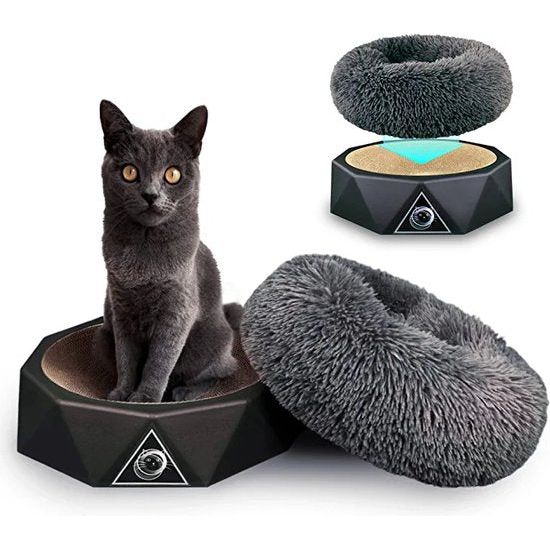 S.HE Kattenmeubel, stijlvol, 2-in-1 multifunctioneel kattenbed + krabplank [ om te slapen, krabben en spelen] Kattenbank bestaande uit krabmeubels + donutkussen, kleur zwart