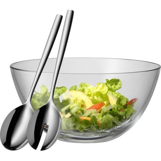 slakom, 3-delig, saladebestek 25 cm met slaschaal, vaatwasmachinebestendig & Gourmet glas, maatbeker 1 l, hittebestendig glas, schaalverdeling voor liter, milliliter, kopjes en gram