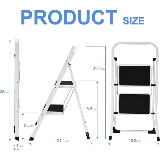 Trapladder met anti-slip pedaal, draagbare robuuste ladder met leuningen, perfect voor keuken en huishouden, capaciteit 150 kg, wit