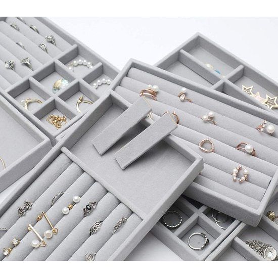 6 stuks fluwelen gevlokte sieraden opberg bowls, sieraden trays organizer, sieraden opslag lade insert voor armbanden, halskettingen, oorbellen, ringen, grijs