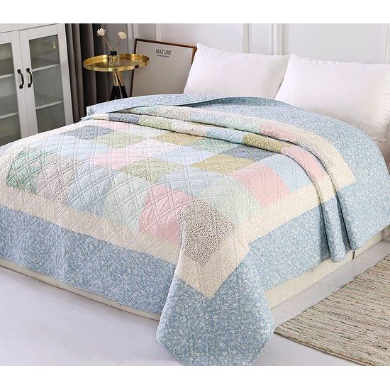 Sprei 150 x 200 cm katoen bedsprei dun zomer dekbed dekbed (blauw, 150 x 200 cm)