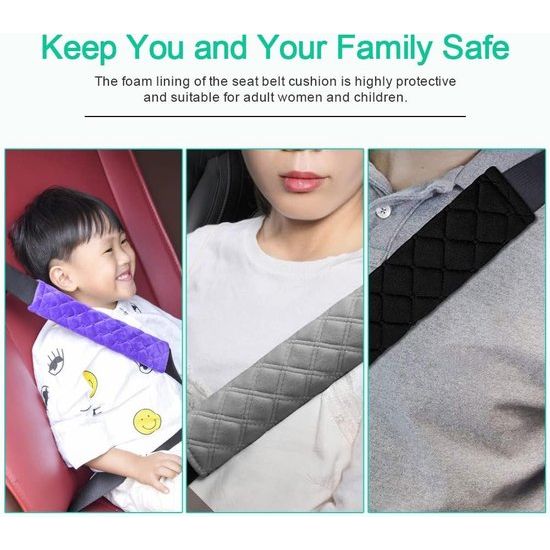 Pack of 4 Seat Belt Pads, Car Seat Belt Pads, Adult Seat Belt Pads, Seat Belt Protectors, Shoulder Padding for Seat Belt in the Car for Children and Adults, Black