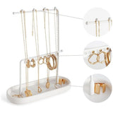 Sieradenstandaard, wit, sieradenorganizer, sieradenboom van metaal voor kettingen en keramiek, sieradenrek voor ringen, oorbellen, armbanden, horloges en accessoires, 17,5 x 7 x 22 cm