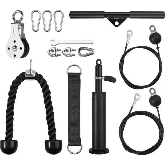 Onderarmtrainer, set, fitness armtrainer, kabeltrein lat trektoren onderarmtrainer lat pull-up handvat riemschijfsysteem armkrachttraining polstrainer voor homegym workout