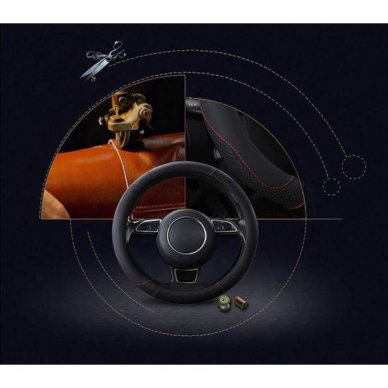 Auto Stuurhoes Stuurwielbeschermer Stuurhoes Microfiber Leer Universeel 37-38cm/15 Antislip Ademend Duurzaam (zwart)