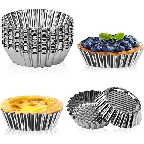 20 stuks eierkoekvormen, minitaartvormen van roestvrij staal, eieren, cakevormen, metaal, kleine muffinvormen, taartjes Taartjes Taartjesvormen, antiaanbaklaag Metalen bloemen Cupcake bakken
