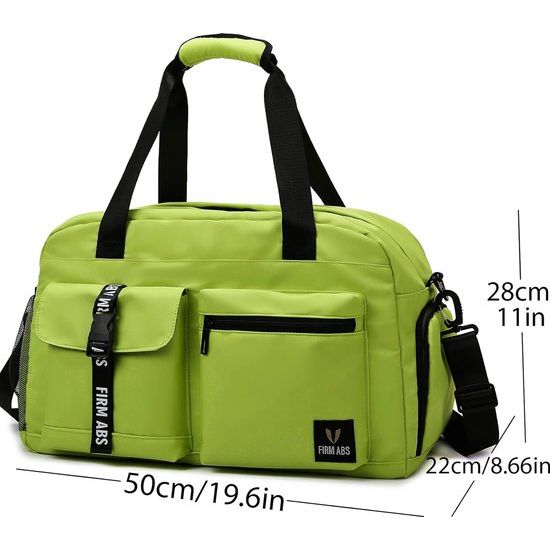 Sporttas voor dames en heren, reistas met schoenenvak, trainingstas met nat vak, waterdichte weekendtas, als gymtas, zwemtas/saunatas kan worden gebruikt, groen, Sportief
