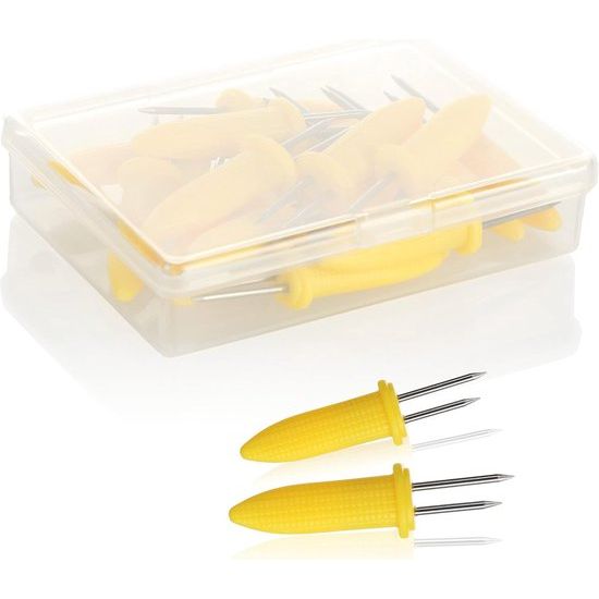 16 x Corn Skewers with Stainless Steel Pins, Rustproof - Reusable Corn Skewers - Accessories for Barbecues, Barbecues, Kitchen (Pack of 16 - Corn)