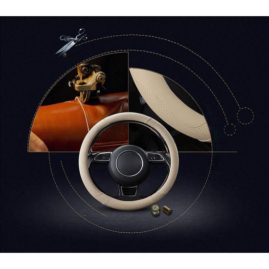 Auto Stuurhoes Stuurwielbeschermer Stuurhoes Microfiber Leer Universeel 37-38cm/15" Antislip Ademend Duurzaam (Beige)