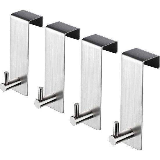 Deurhaken van roestvrij staal 4 stuks - Kledinghaken Geen boren voor de achterdeur Garderobehaken